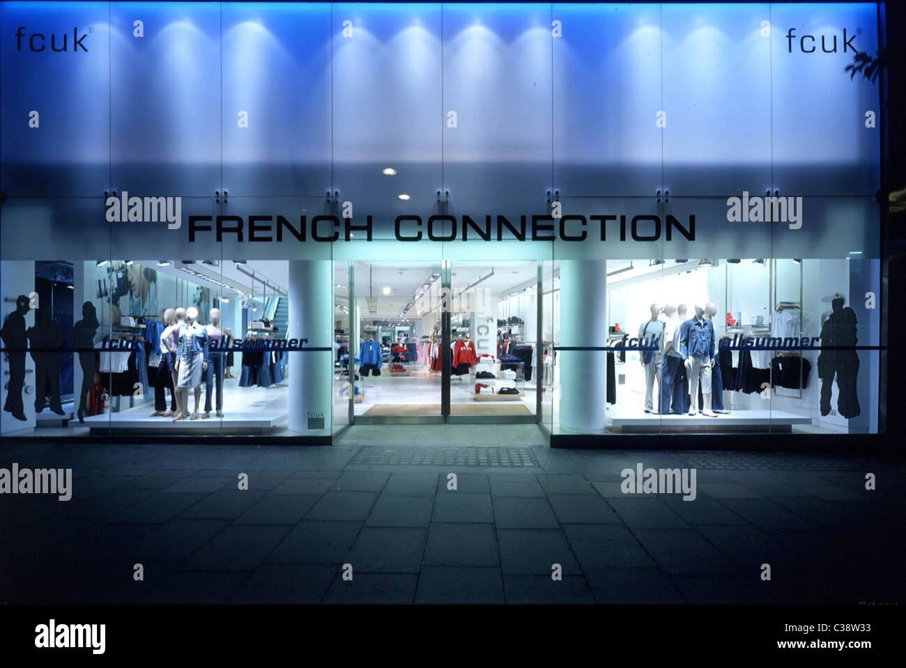 The French Connection store on Oxford Street, pictured at night. Stock Photo