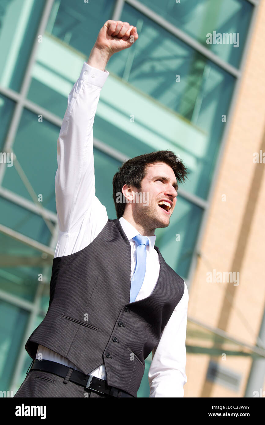 Man with arms in the air Stock Photo