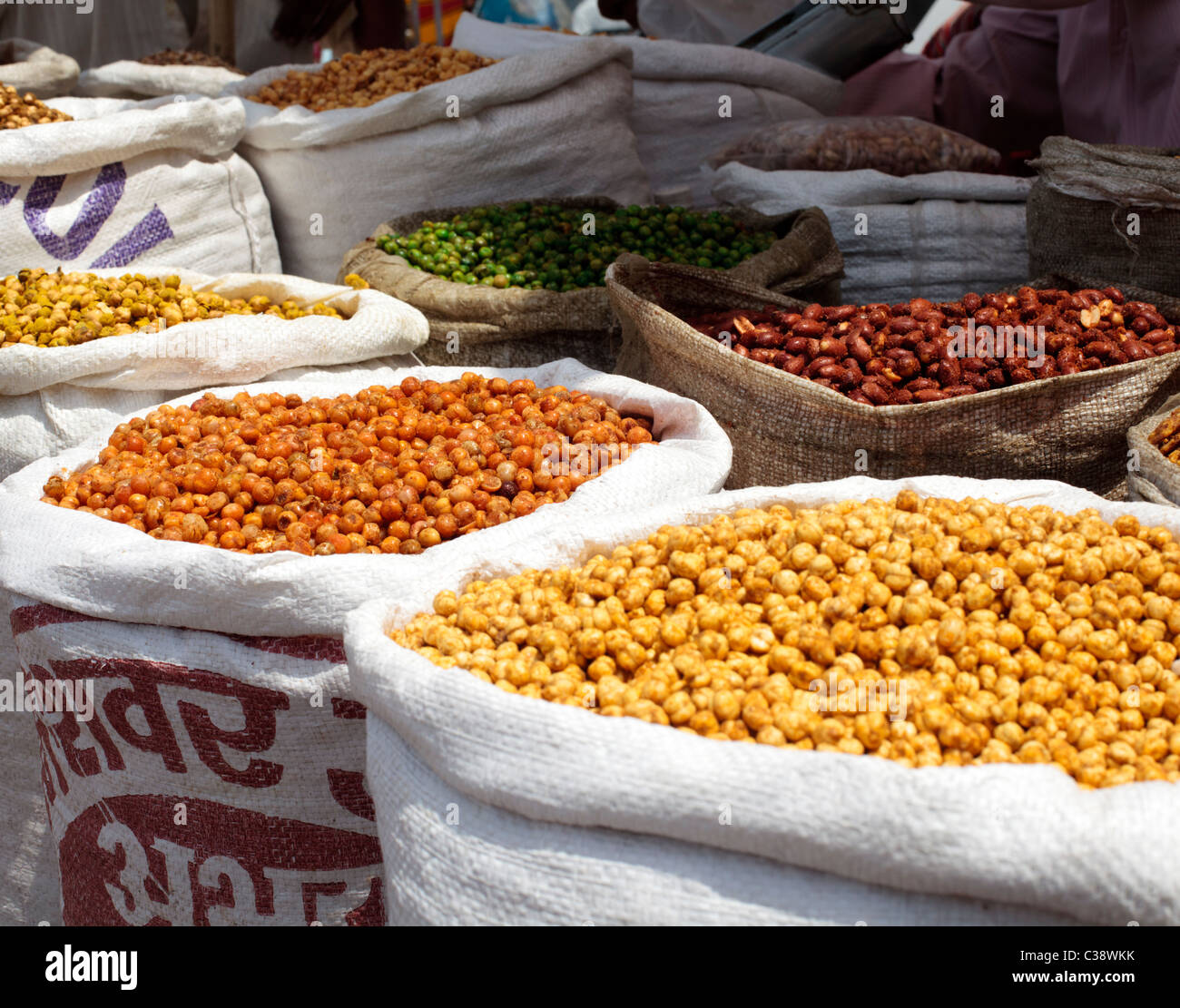 Jaipur, Rajasthan, April 25, 2011-Dried bean vendor in Choti Chaupar. Stock Photo