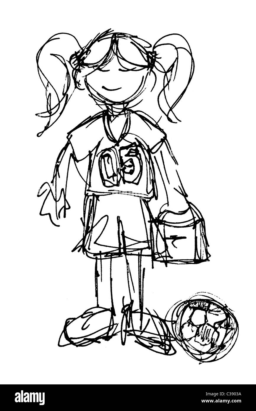 Original Black Ink Sketch Of A Little Girl With Lunchbox Ready To Original Black Ink Sketch Of A Little Girl With Lunchbox Ready To