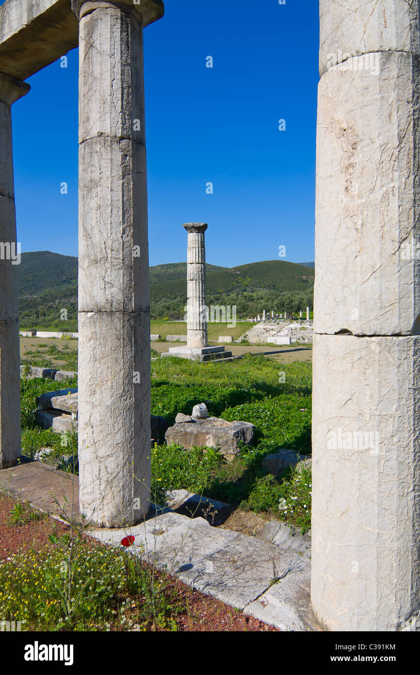 Ancient Greek Stadium columns in Ancient Messini Stock Photo