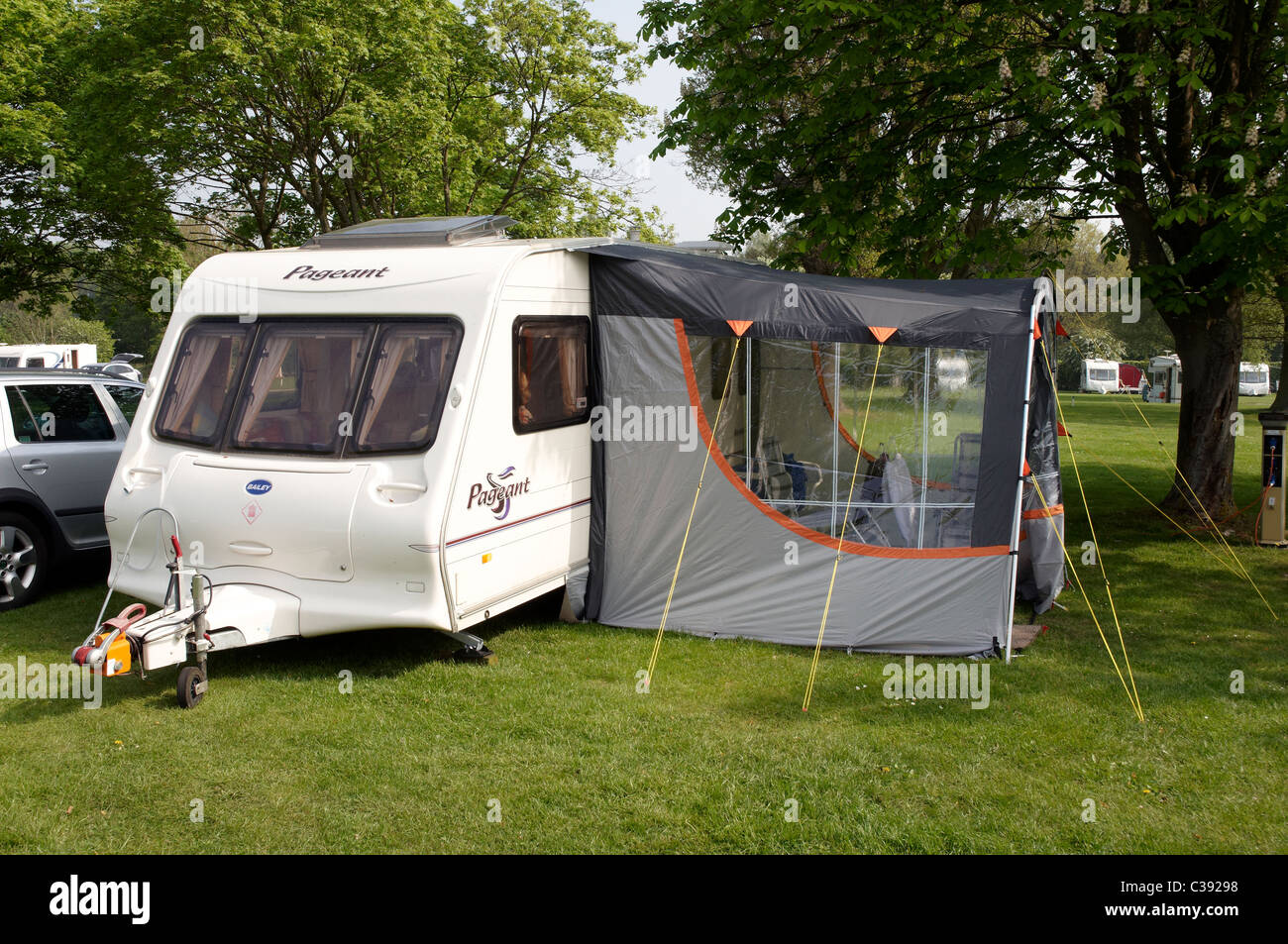Bailey Pageant Series 3 Caravan With Lightweight Awning On A Grass Pitch At Blackmore Caravan Club Site Stock Photo Alamy