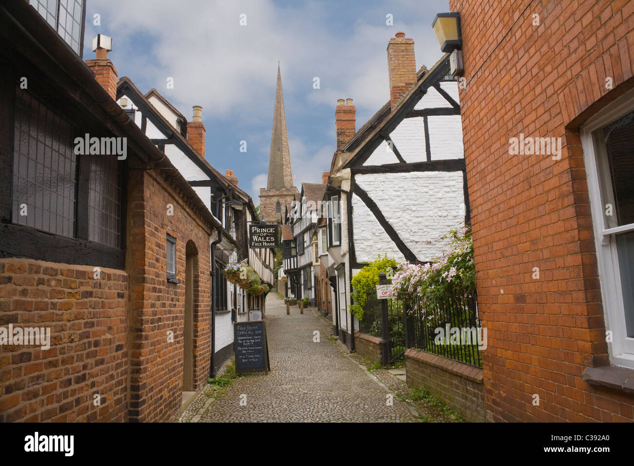 Ledbury Herefordshire View along the narrow cobbled Church Lane in this