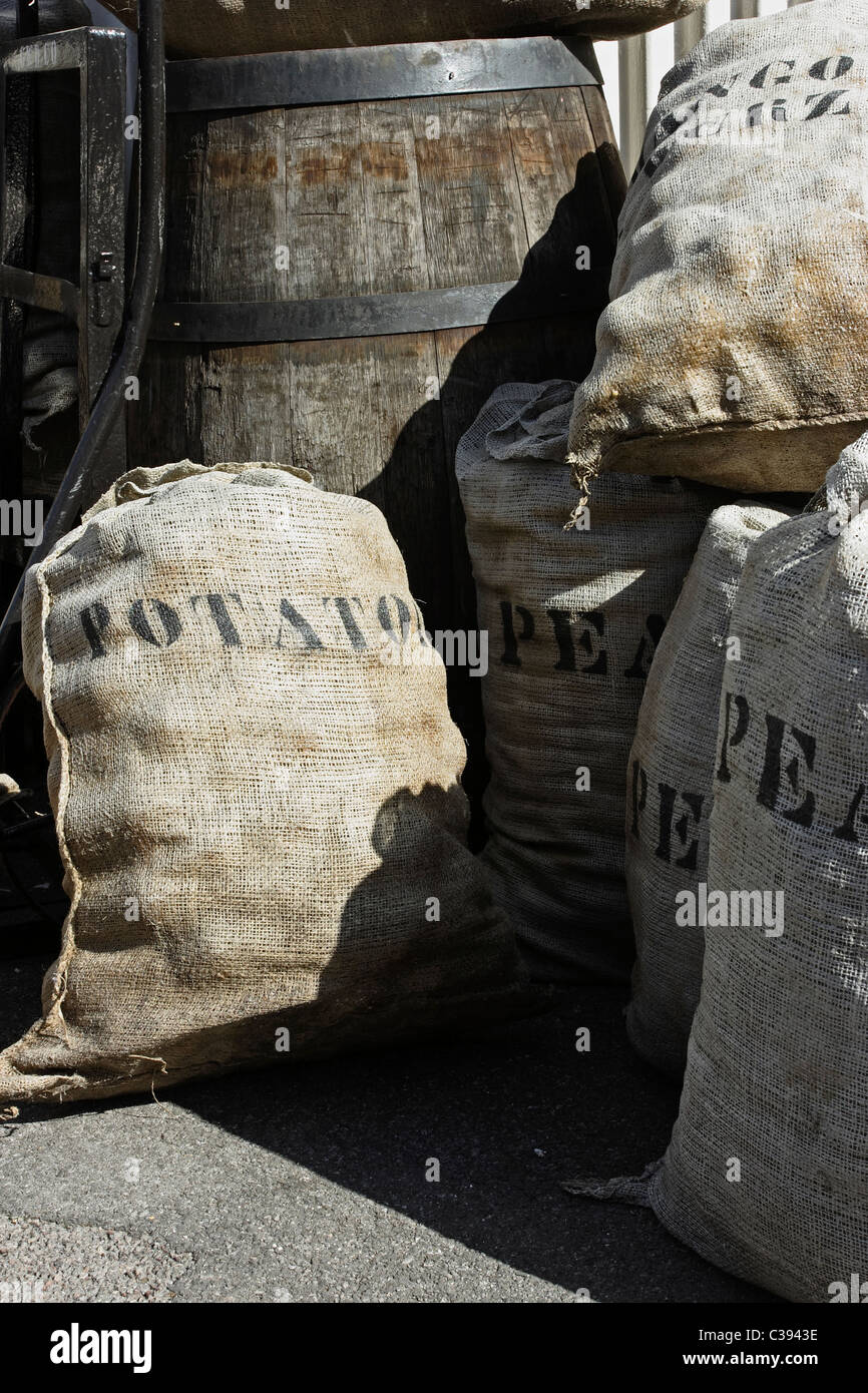 Provision sacks and barrels forming part of the SS Great Britain exhibition on the docks at