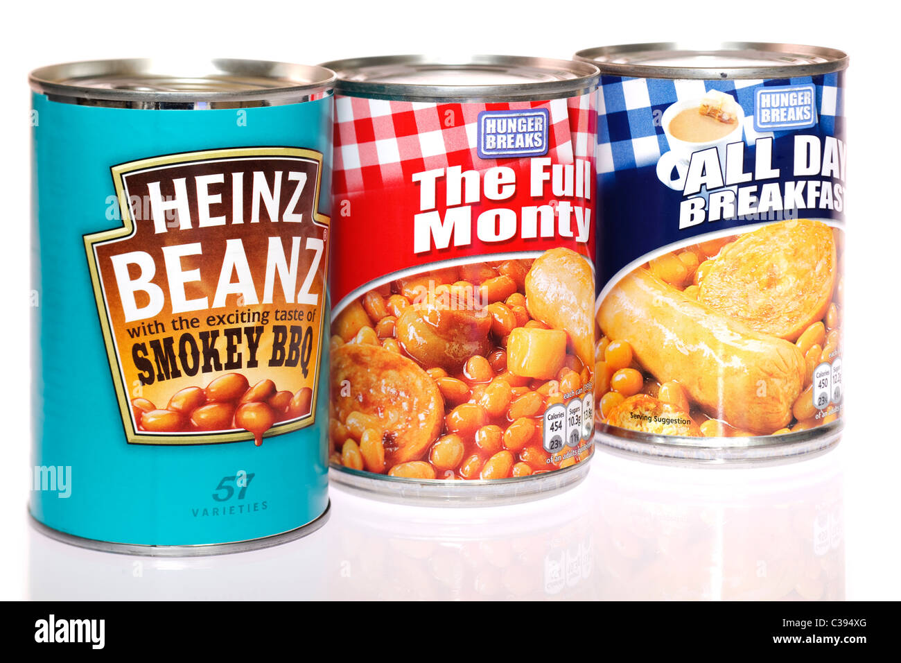Three cans of beans meals Stock Photo