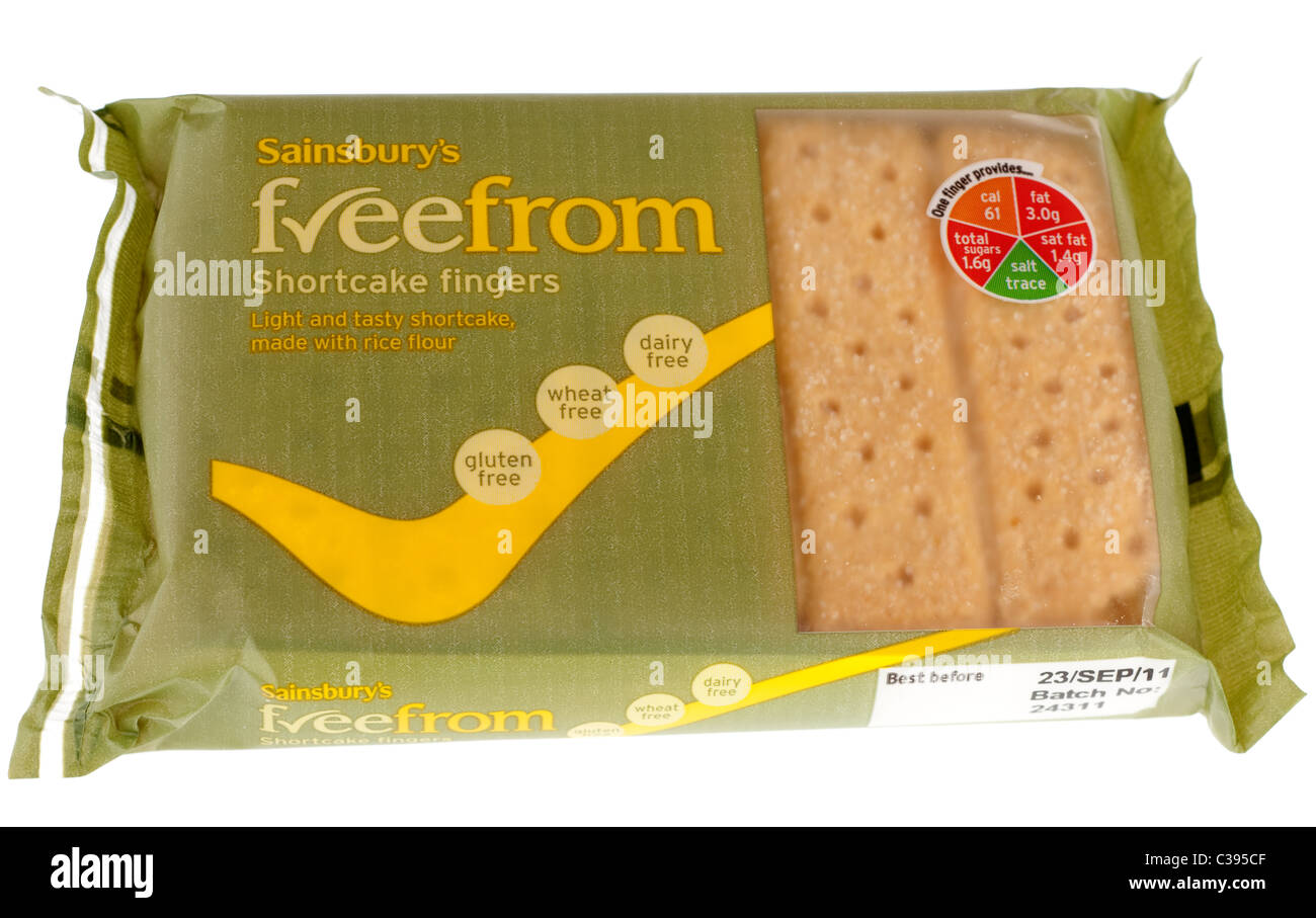 Packet of Sainsburys Freefrom free from gluten wheat and dairy shortcake fingers Stock Photo