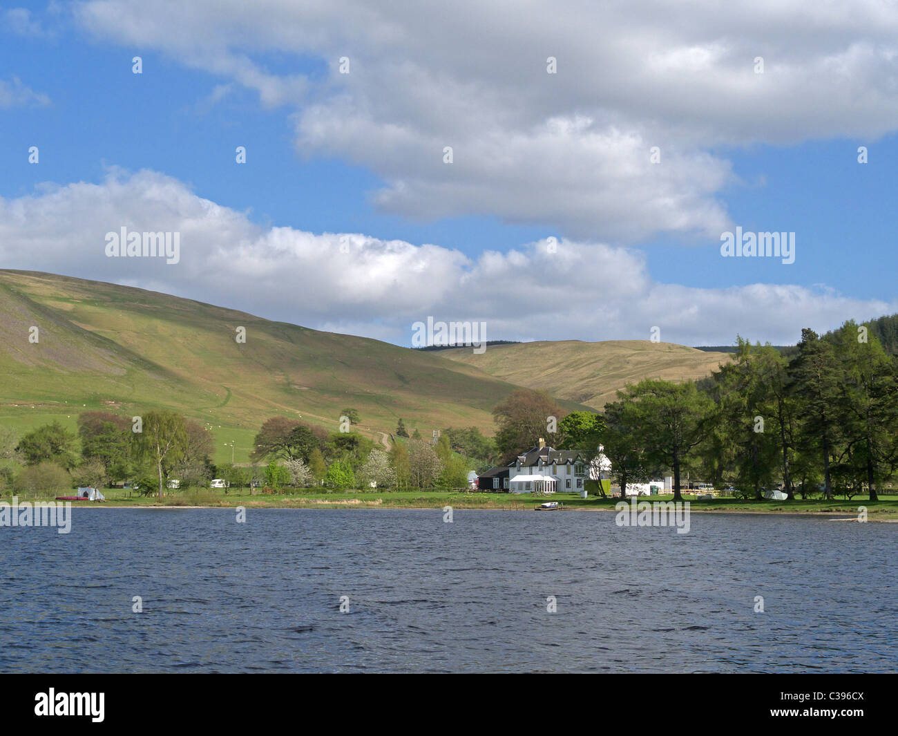St Mary Loch and Tibbie Shiels Inn, Upper Yarrow Valley, Borders, Scotland, UK in Spring Stock Photo