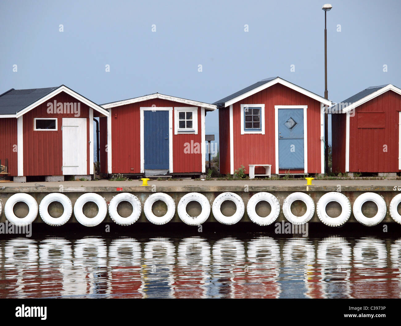 Fishermen's huts in a port, Hano, Sweden Stock Photo