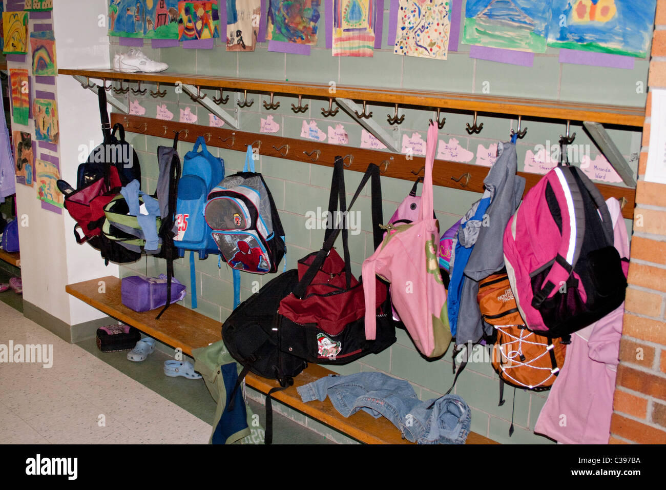 Hanging backpacks High Resolution Stock Photography and Images Alamy