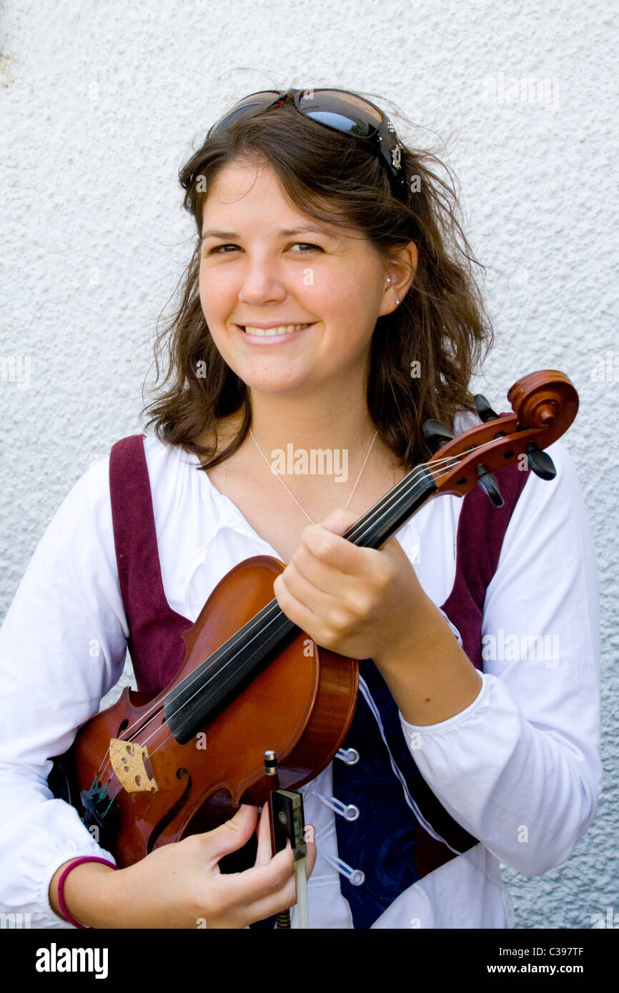 Beautiful fiddler at Swedish Institute Summer Midsommar Celebration. Minneapolis Minnesota MN USA Stock Photo