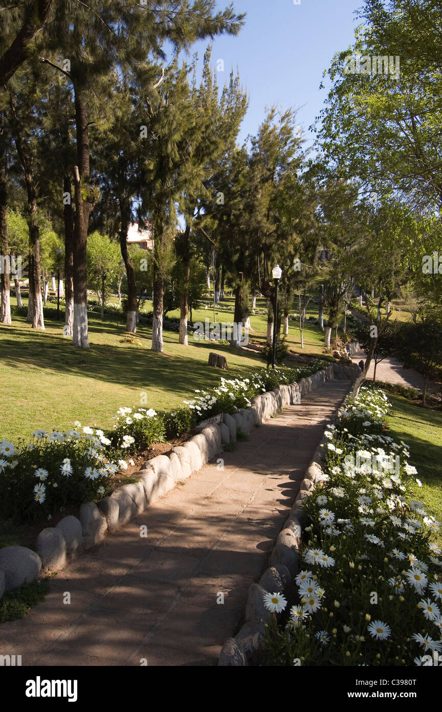 Elk187-1541v Mexico Estado de Zacatecas Zacatecas Parque Enrique Estrada public garden with flowers and trees Stock Photo