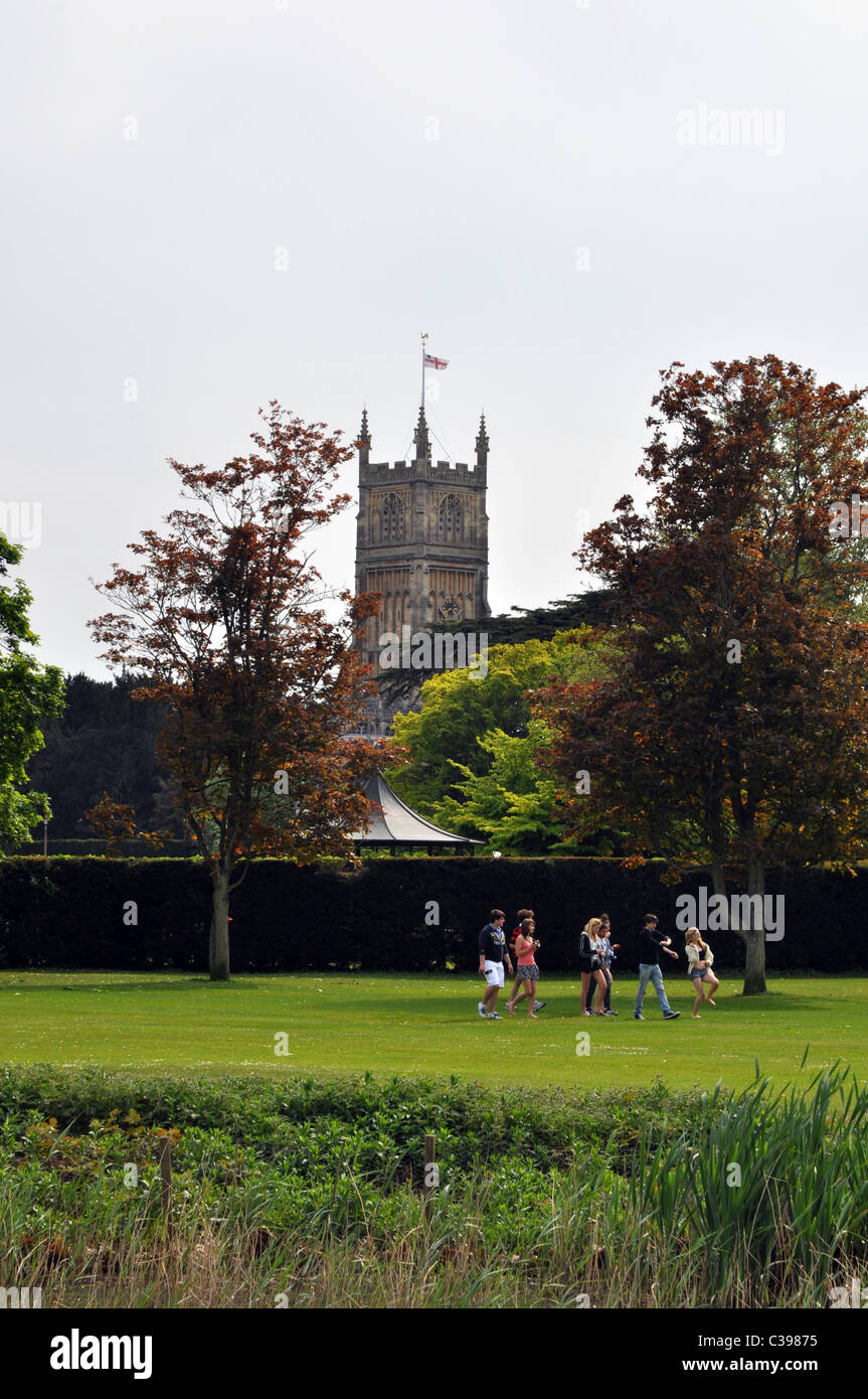 cirencester church as seen from the abbey grounds parkland