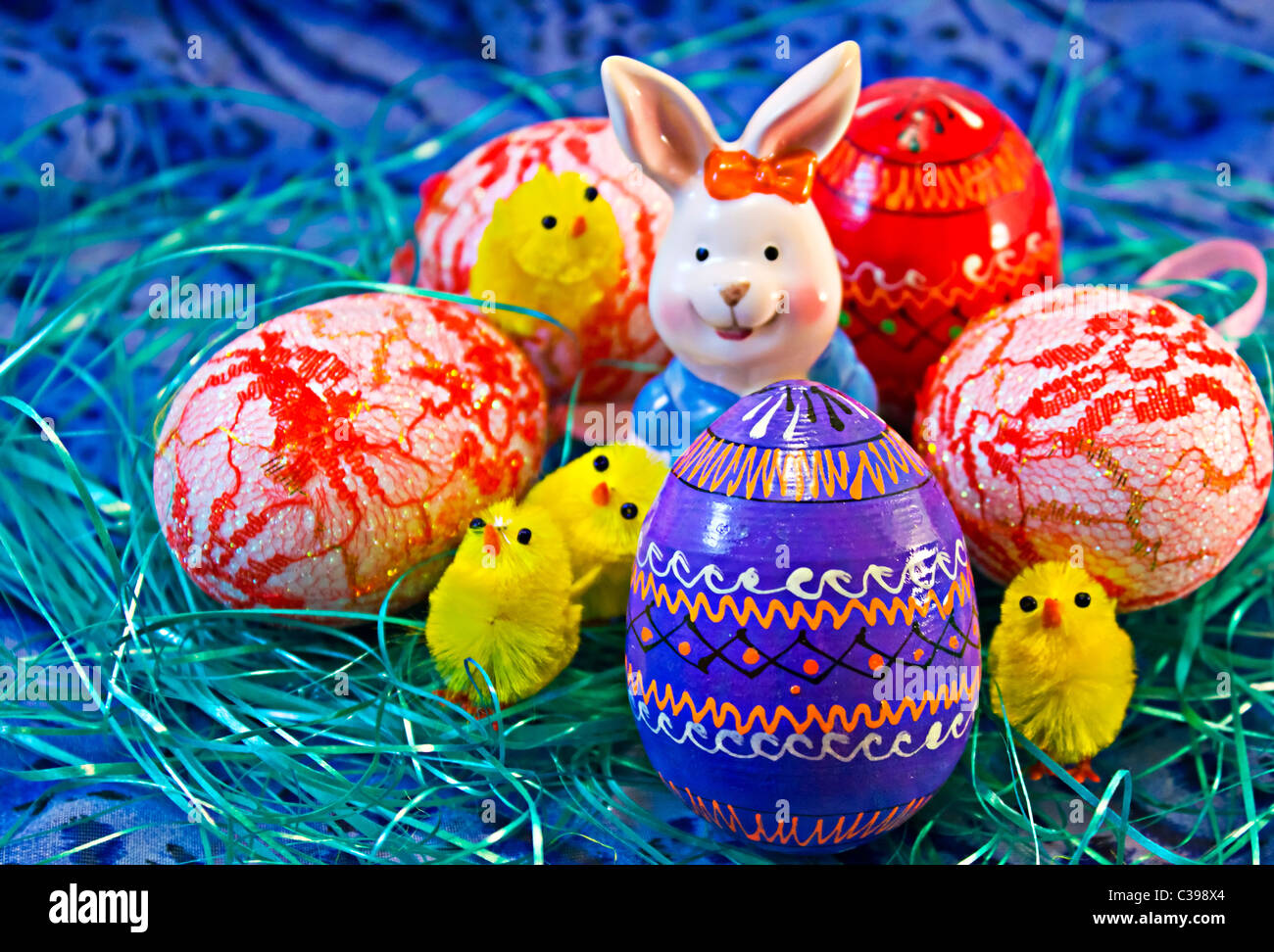 Easter eggs and rabbit Stock Photo