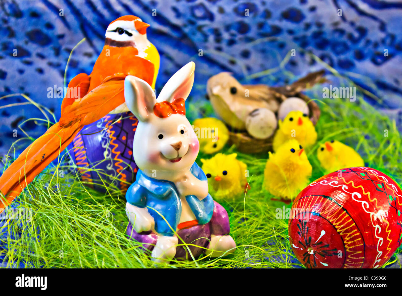 Easter eggs and rabbit Stock Photo