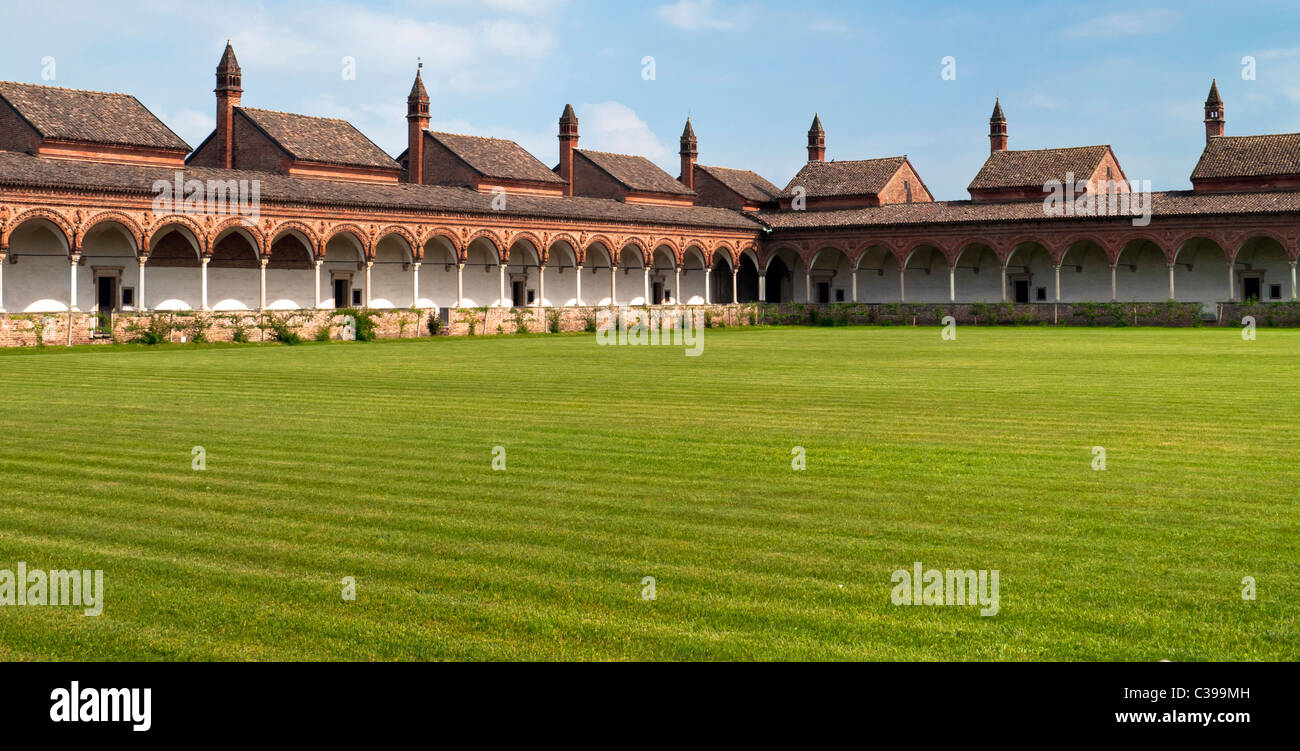 abbey ancient arcades in working fields Stock Photo