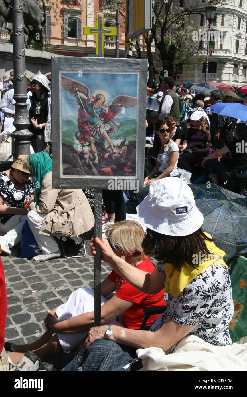 people celebrating the beatification of pope john paul the second ...