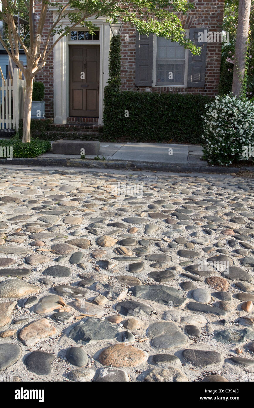 cobblestone road in historic Charleston South Carolina Stock Photo Alamy