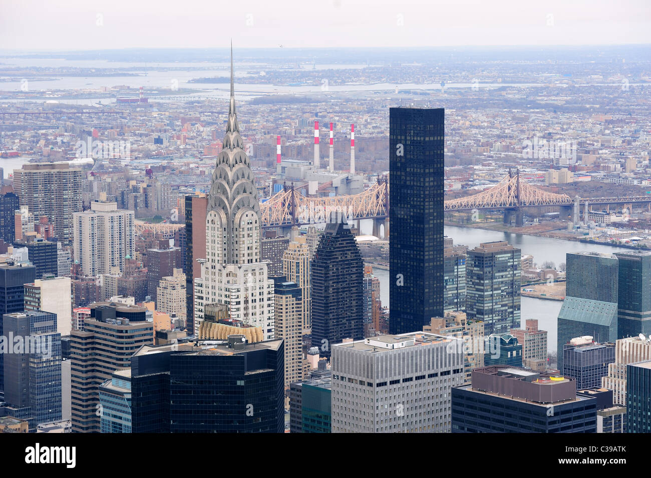 Manhattan skyline with New York City skyscrapers aerial view Stock ...