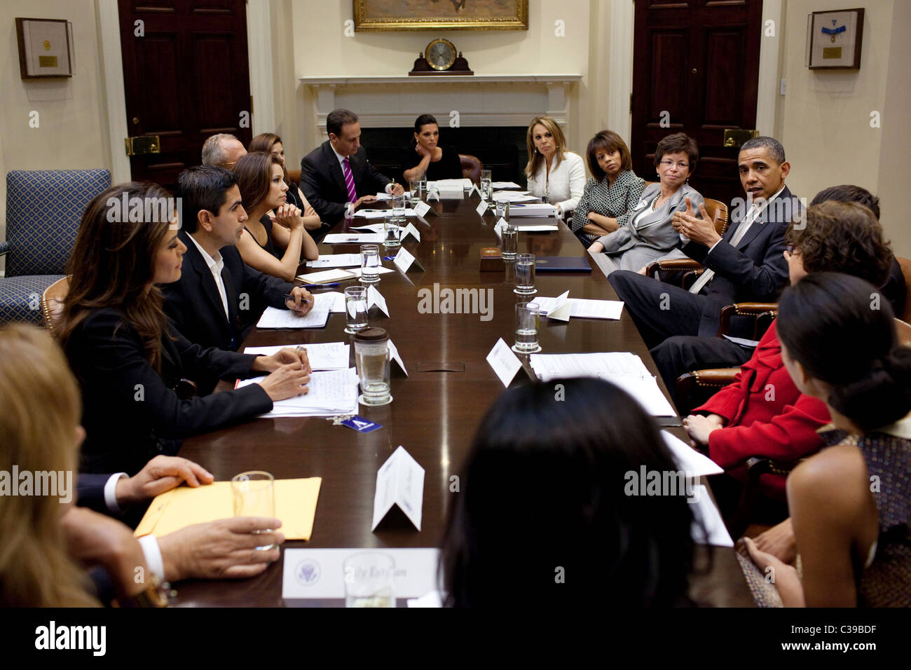 Obama discusses immigration reform with a group of influential Hispanics from across the country Stock Photo