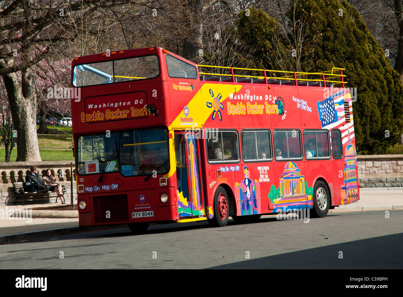 Double decker tour bus in Washington, D.C. Stock Photo