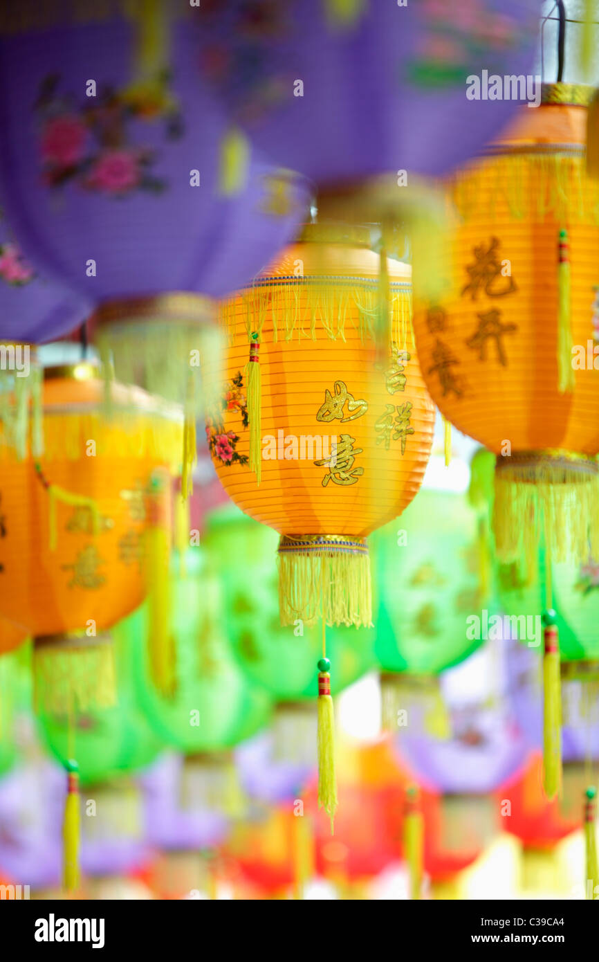 Colorful Chinese lanterns hanging in a row Stock Photo Alamy