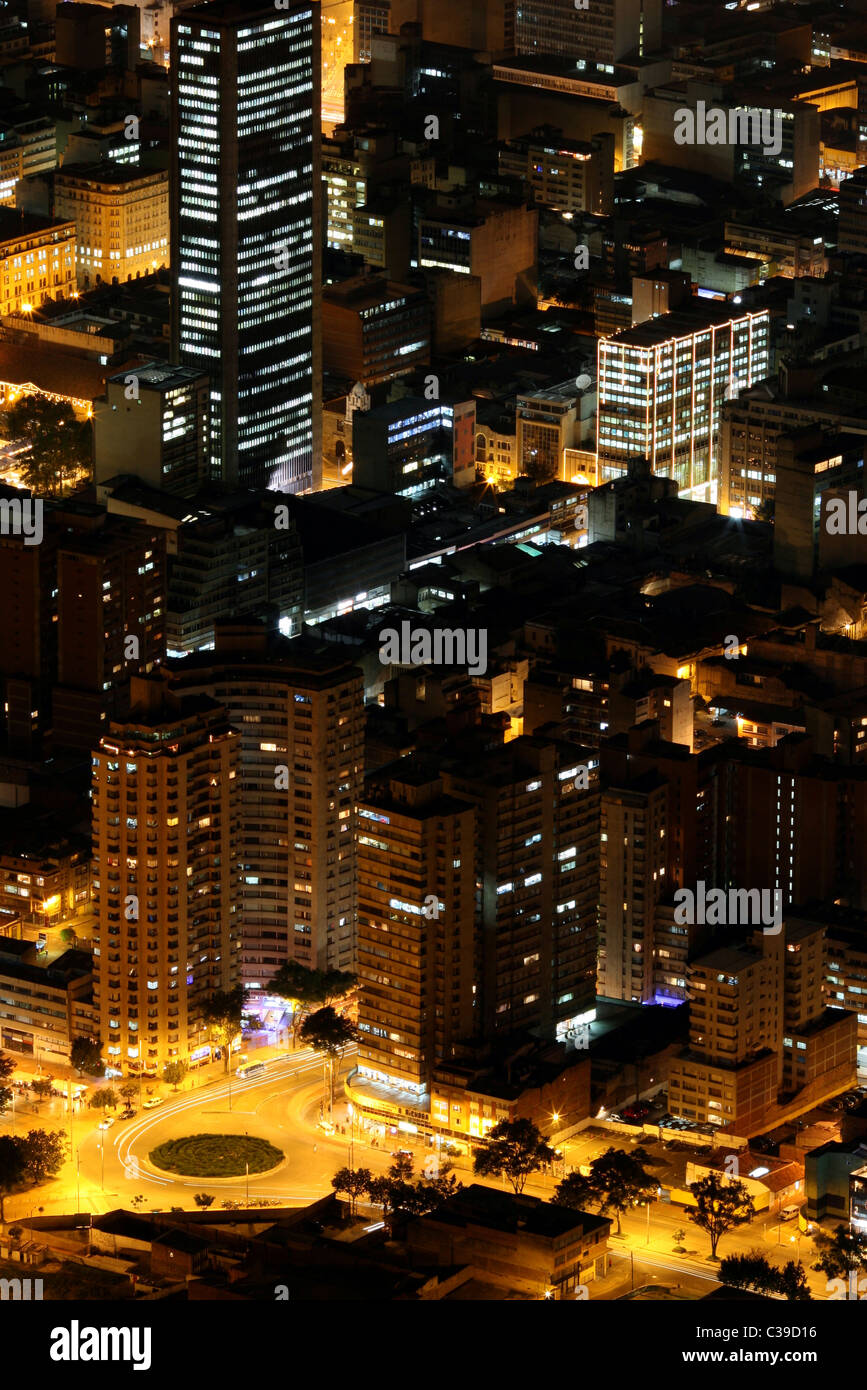 Dusk view of downtown Bogotá from the Cerro de Monserrate. Bogota Capital District, Colombia, South America Stock Photo