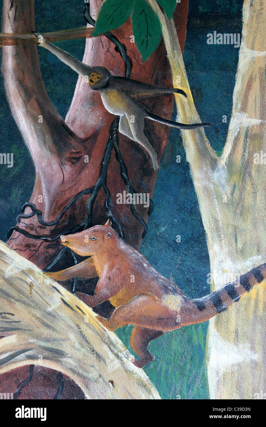 Mural on the side of a building depicting some of the region's wildlife Stock Photo