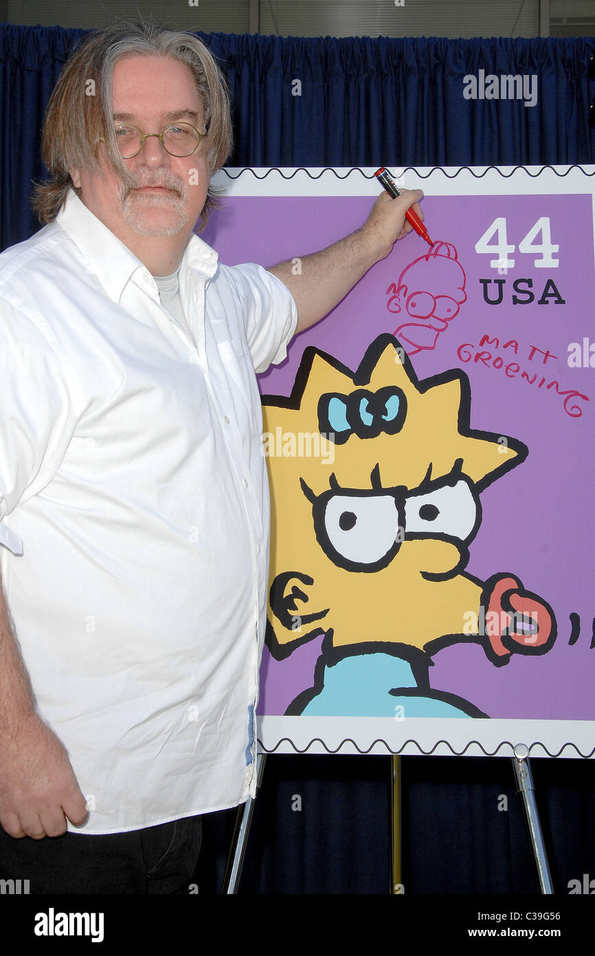 Matt Groening creator of 'The Simpsons' Stamps of Simpsons characters are unveiled at the Fox Studios during a dedication Stock Photo