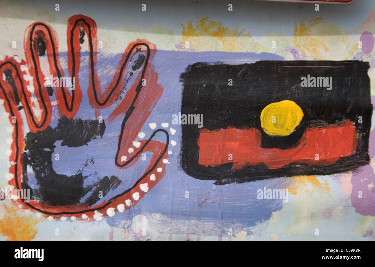 Painting of the Australian Aboriginal Flag in Adelaide Australia Stock Photo