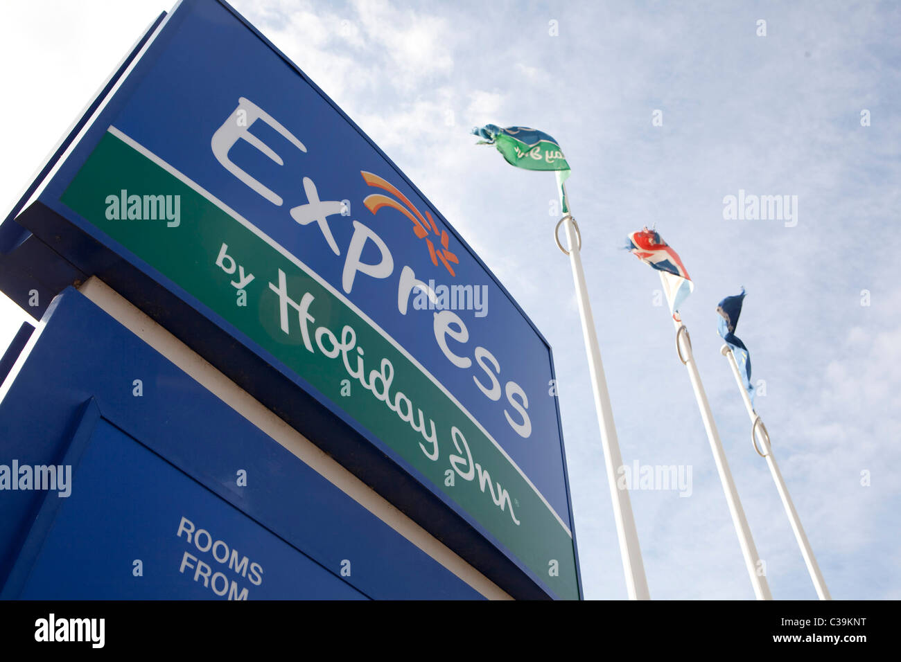 A Holiday Inn Express sign. Stock Photo