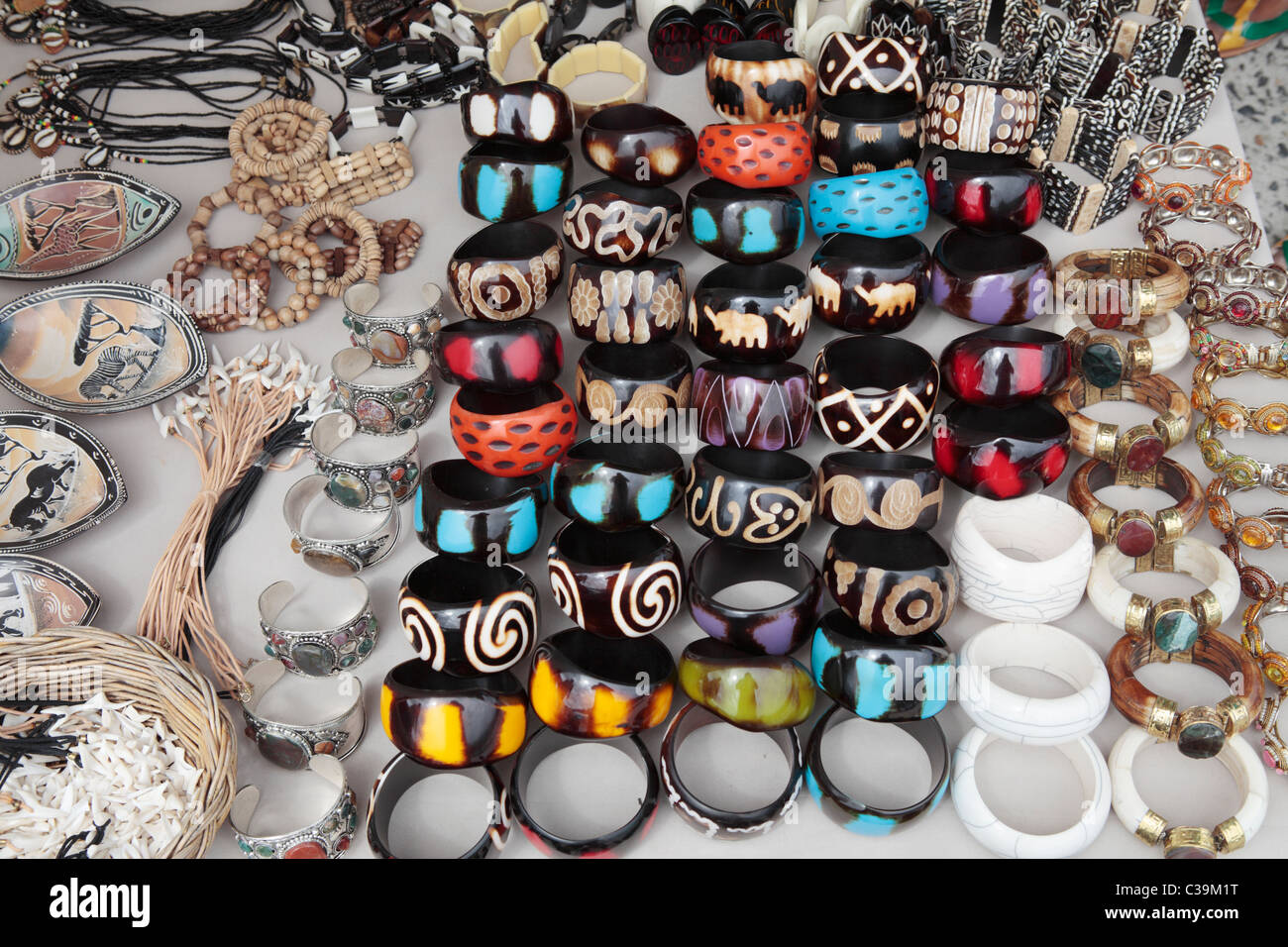 African Jewellery on Market Stall Stock Photo