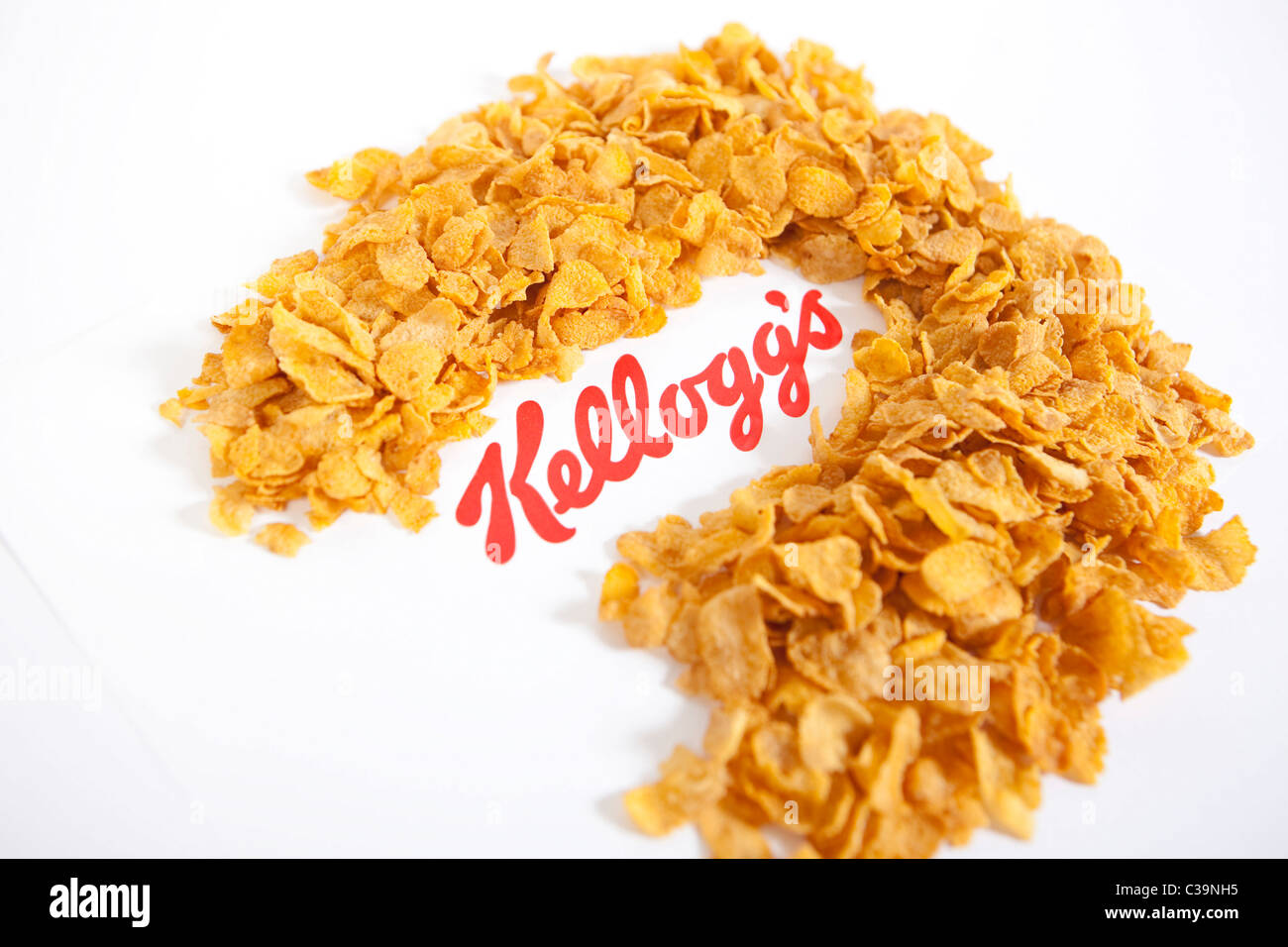 Illustrative image of the Kellogg's logo and famous branded corn flakes