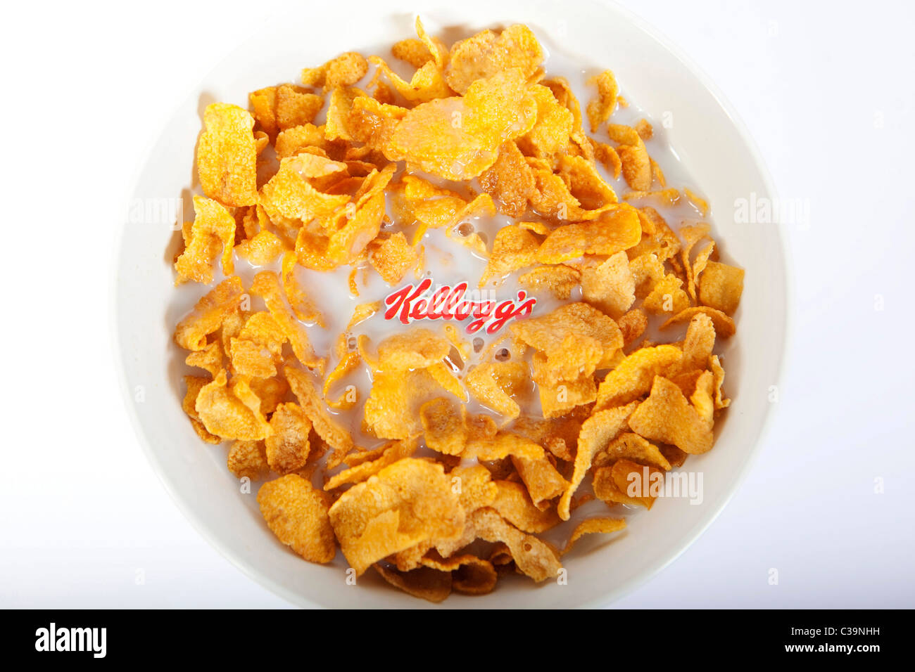 Illustrative image of the Kellogg's logo and famous branded corn flakes. Stock Photo