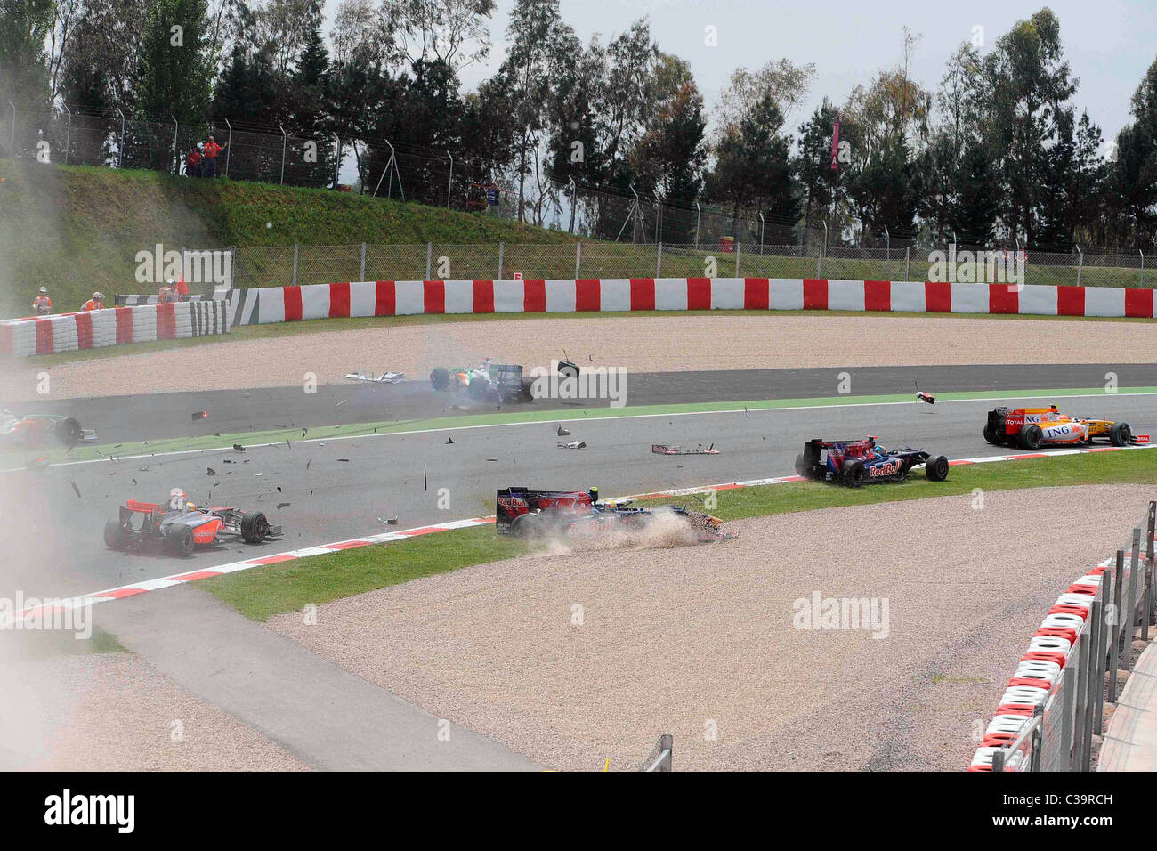 A collision involving multiple race cars during the 2009 Formula One ...