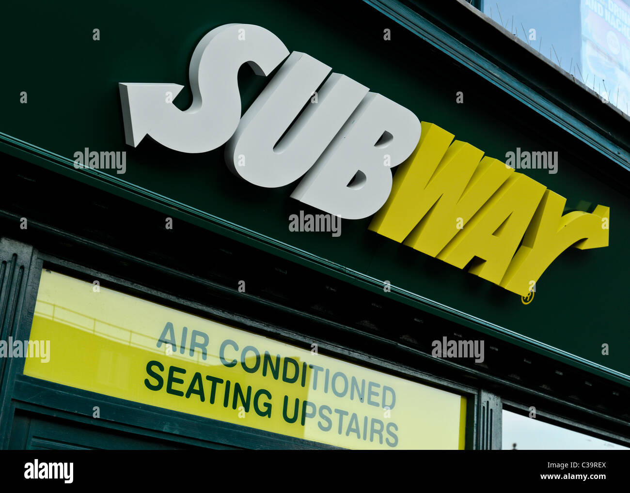 Subway logo above the shop front in Worthing Stock Photo