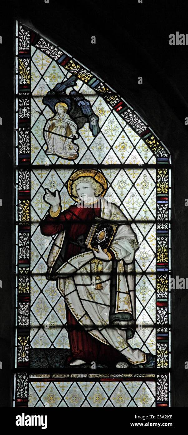 A stained glass window by C E Kempe & Co. depicting the Crucifixion, All Saints Church, Chebsey, Staffordshire Stock Photo