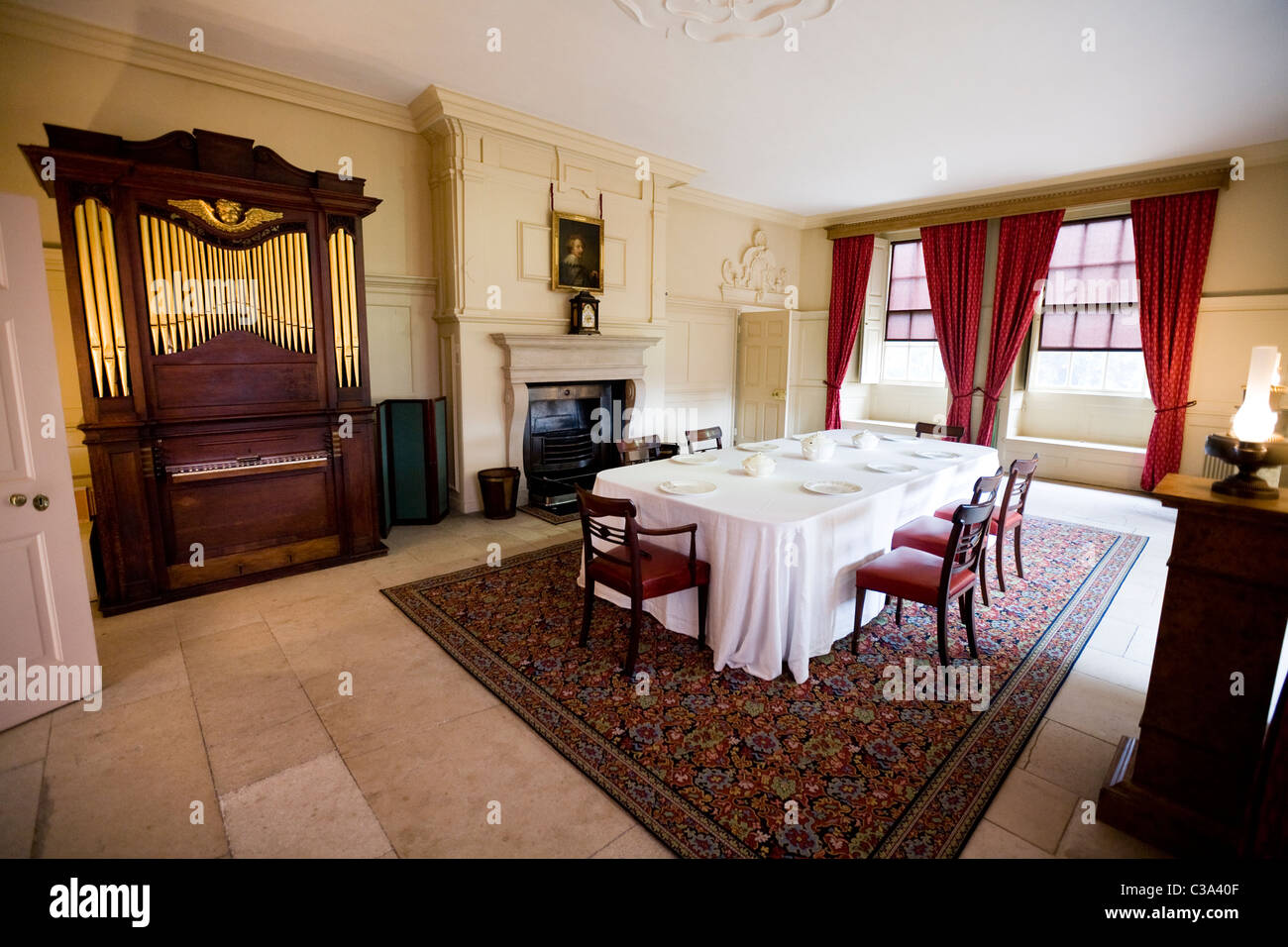 Interior of the King's (King George 3rd III) dining room on the ground floor at Kew Palace within the Kew Royal Botanic Gardens. Stock Photo