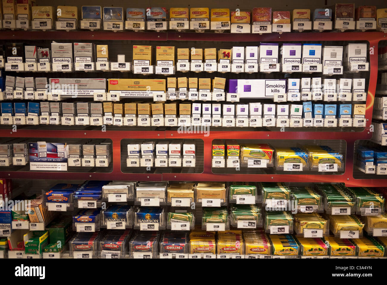 Cigarettes for sale at a supermarket. Currently laws allow for