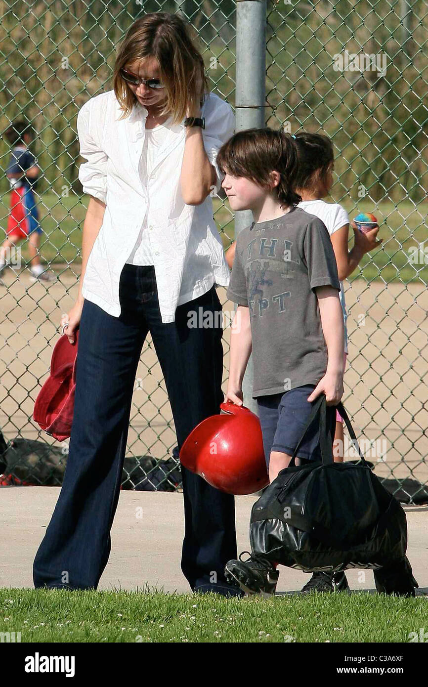 Calista Flockhart and her son, Liam, leaving a Brentwood park after a game Los Angeles, California - 15.05.09 Stock Photo