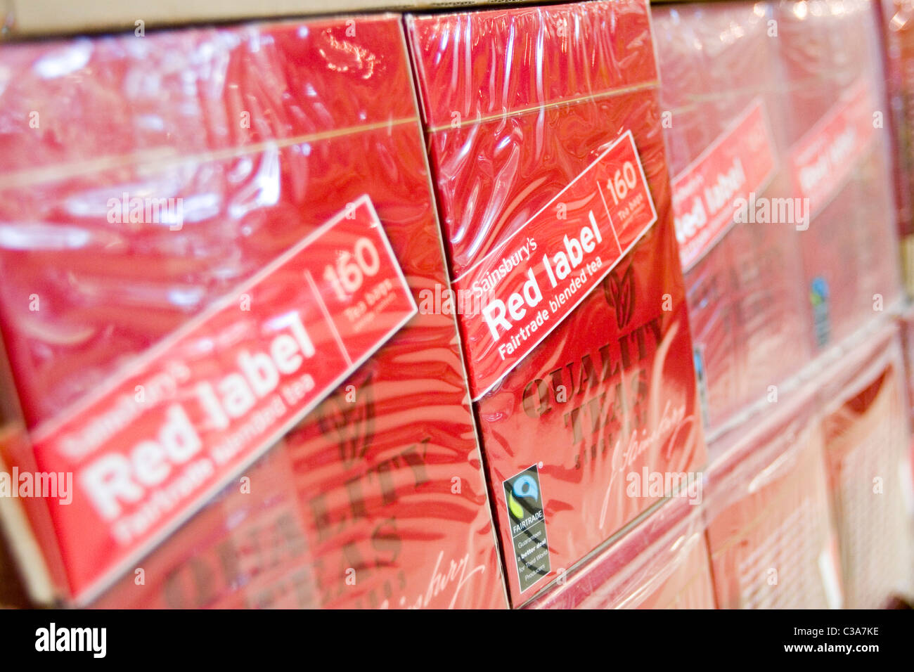 A row of Sainsbury's 'Red Label' tea boxes Stock Photo Alamy