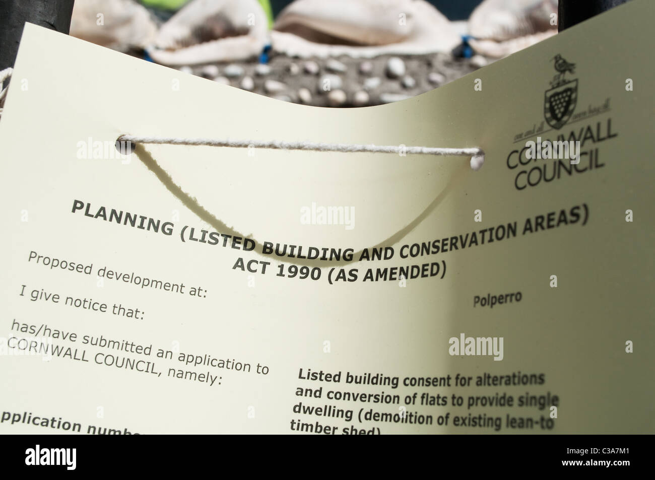 A planning application for a listed building in polperro, cornwall, uk Stock Photo