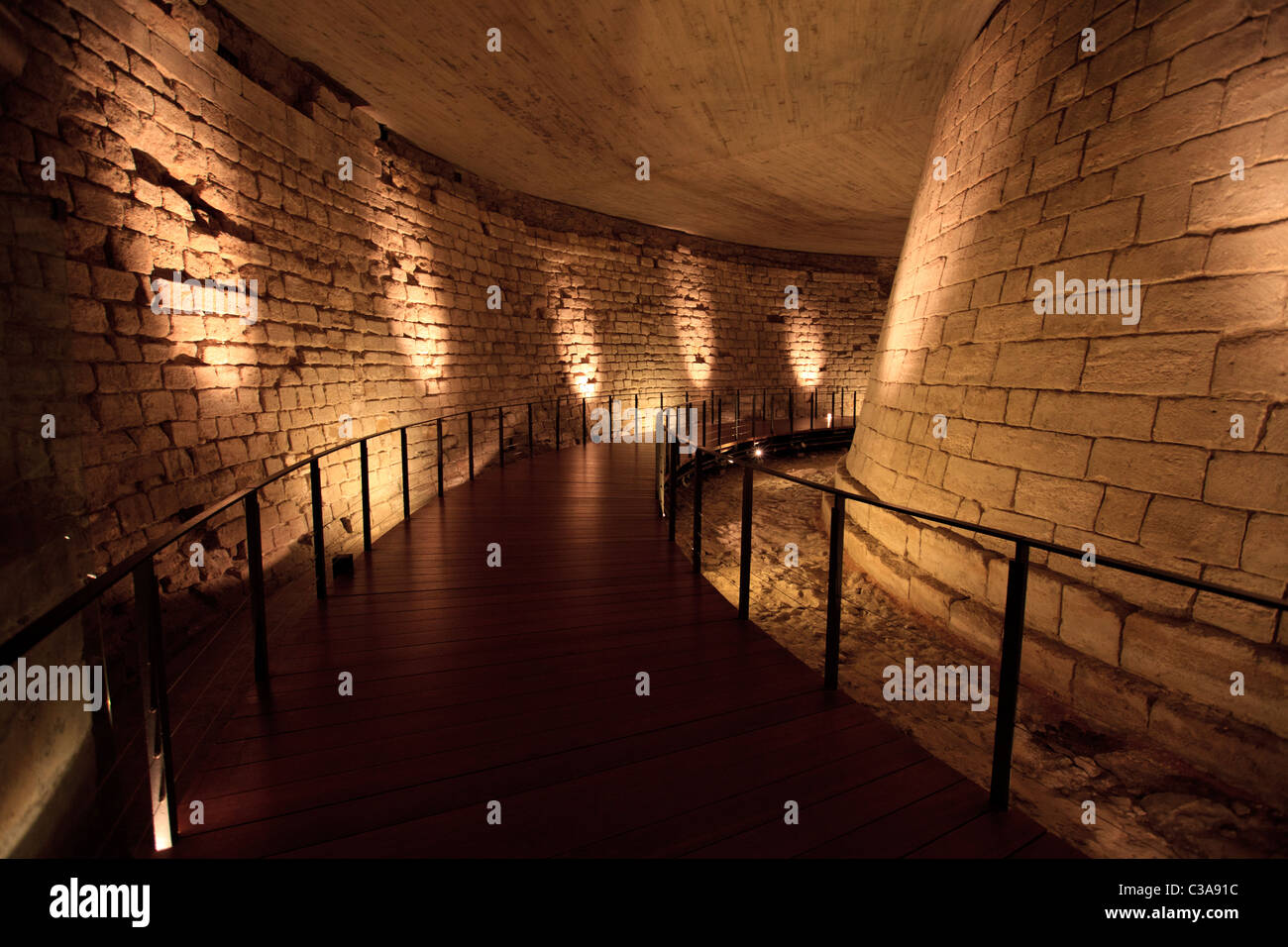 Foundations of the medieval fort that exists under the Louvre Museum, Paris Stock Photo