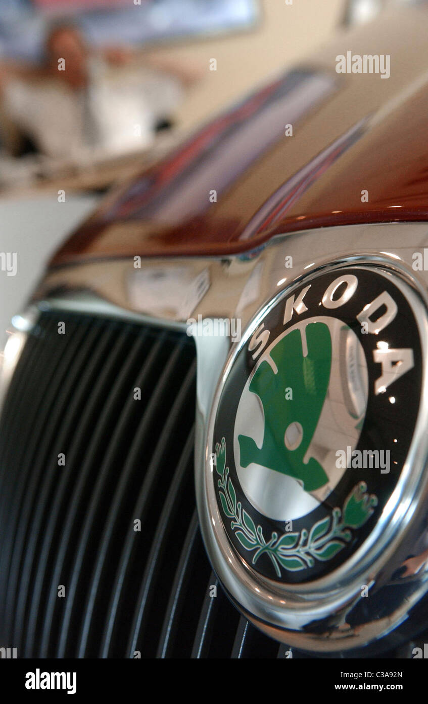 Skoda car grill showing the Skoda emblem. Stock Photo