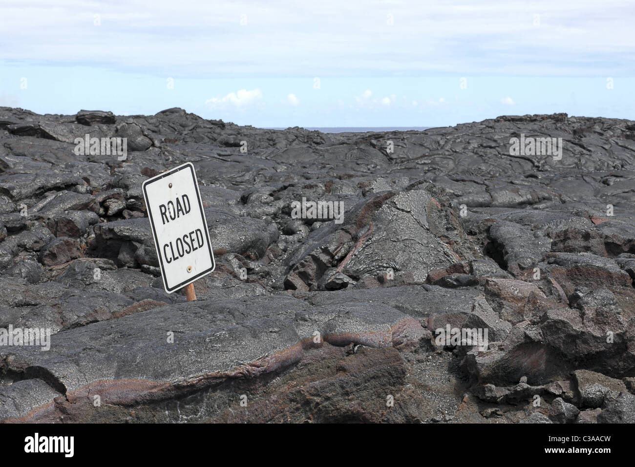Road closed sign in the middle of lava field on Big Island, Hawaii ...