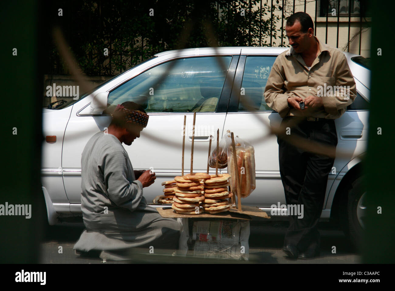 Egyptian bread vendor on a street in Cairo Stock Photo Alamy
