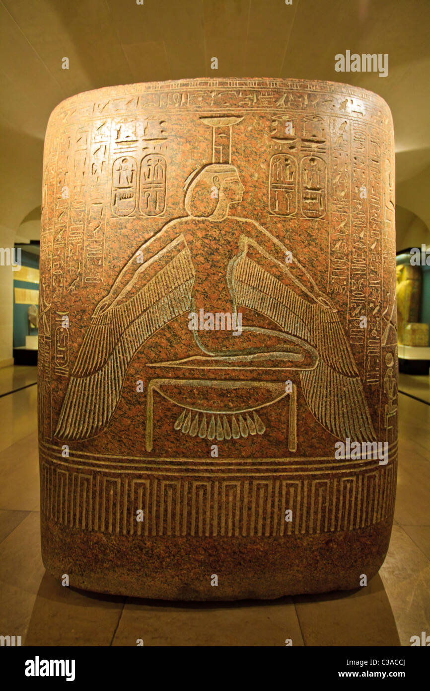 Detail of a pink granite Egyptian sarcophagus, Louvre Museum, Paris Stock Photo