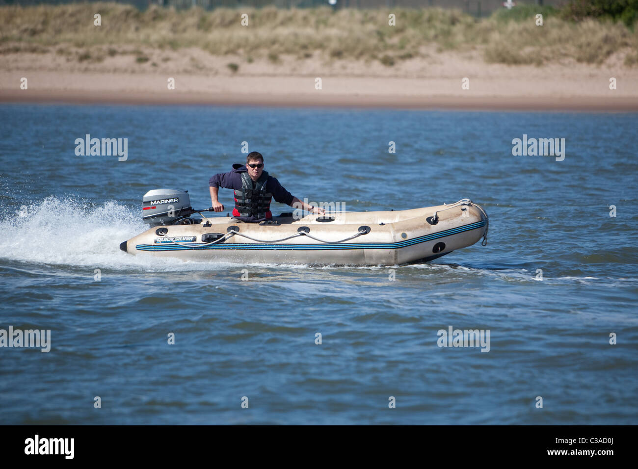 Rigid inflatable boat Montrose Estuary Scotland Stock Photo