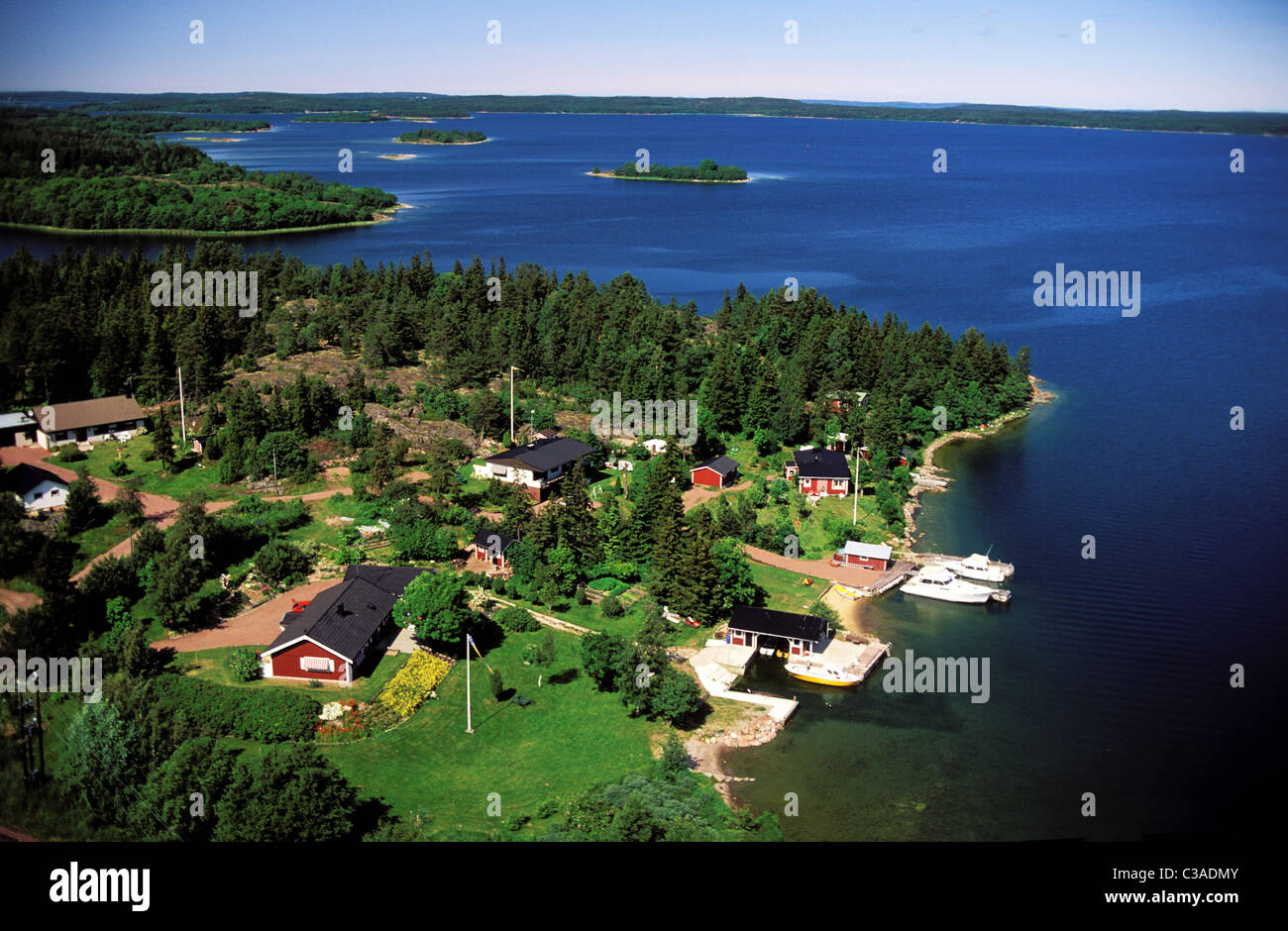 Finland, province of Aland, Islands of Aland, region Mariehamn (aerial view) Stock Photo