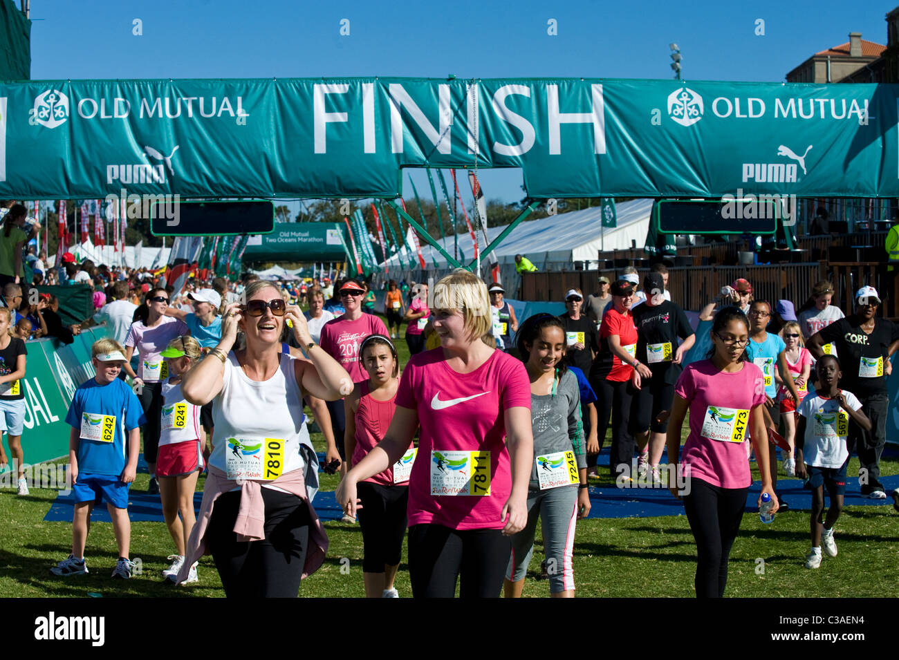 Happy finishers of the 5km Fun Run, Two Oceans Marathon, Cape Town, South Africa Stock Photo