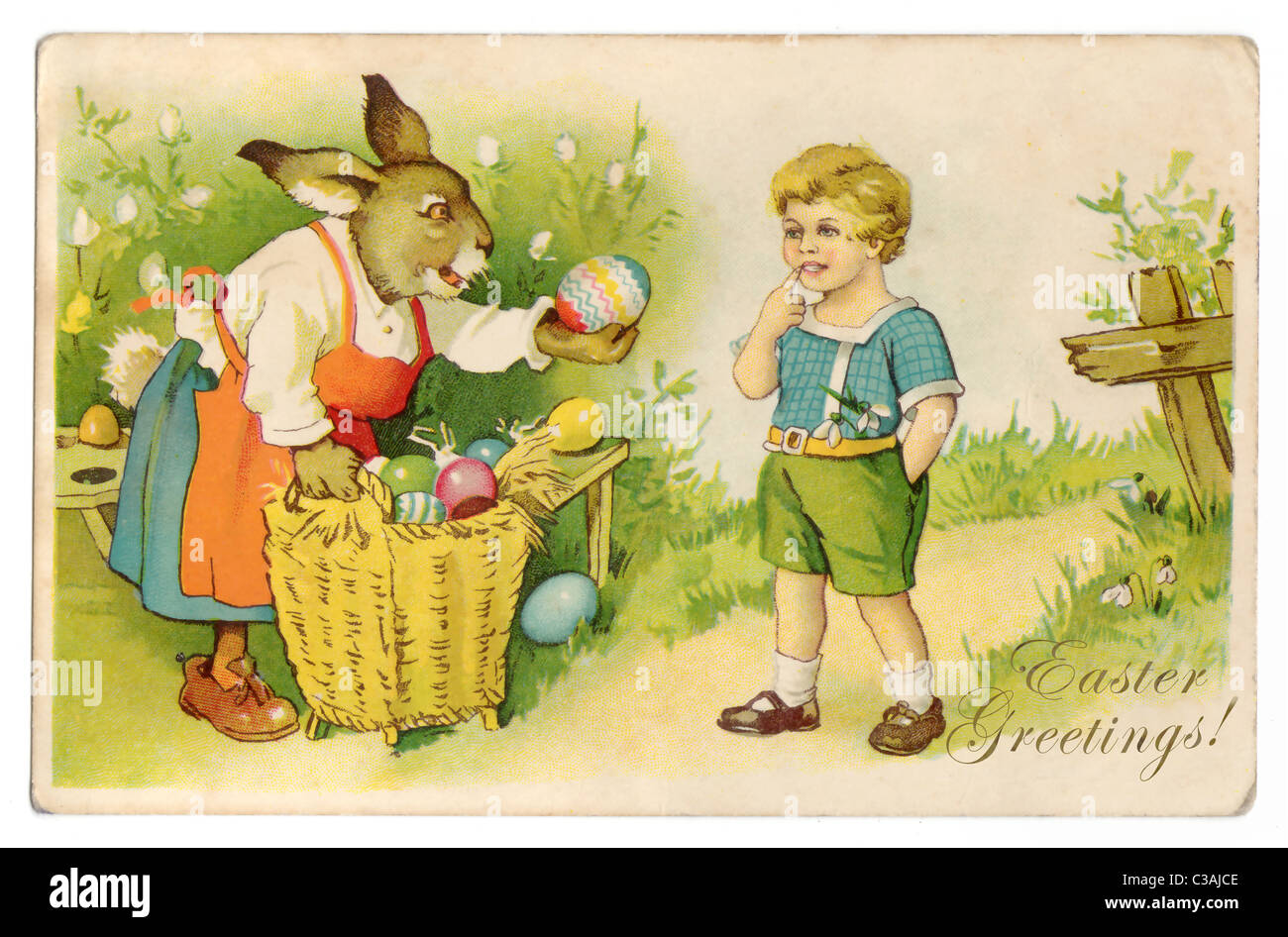 Vintage Easter greeting card illustration. Vintage Easter Greetings Postcard Stock Photo